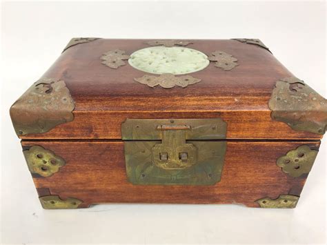 Beautiful Vintage Chinese Oriental Metal Box With Wooden 